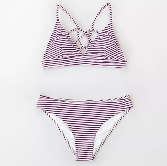 Cupshe Swim Cupshe Purple And White Striped Bikini Set Poshmark